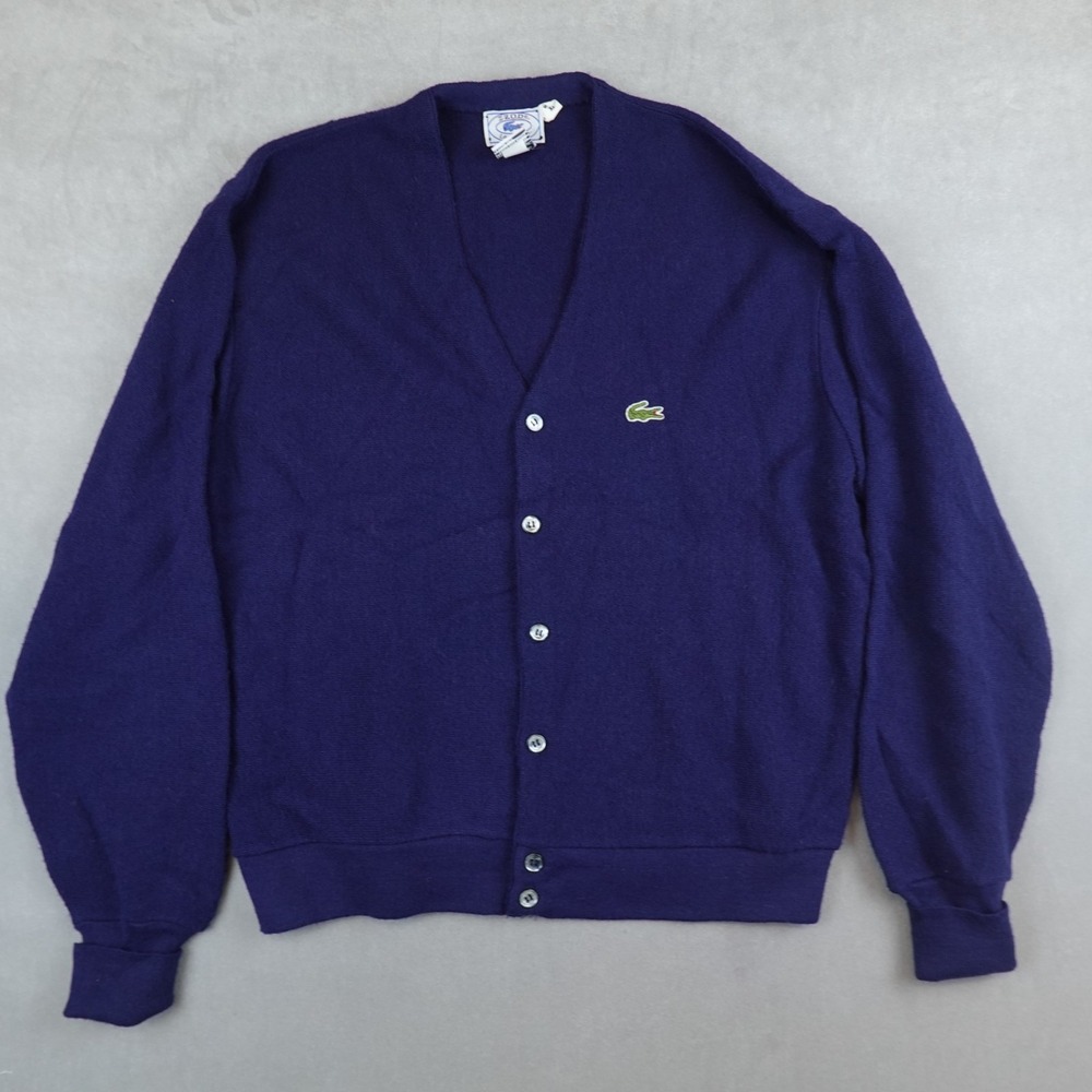 VTG Izod Lacoste Cardigan Mens XL Navy Blue Orlon Acrylic Grandpa 70s